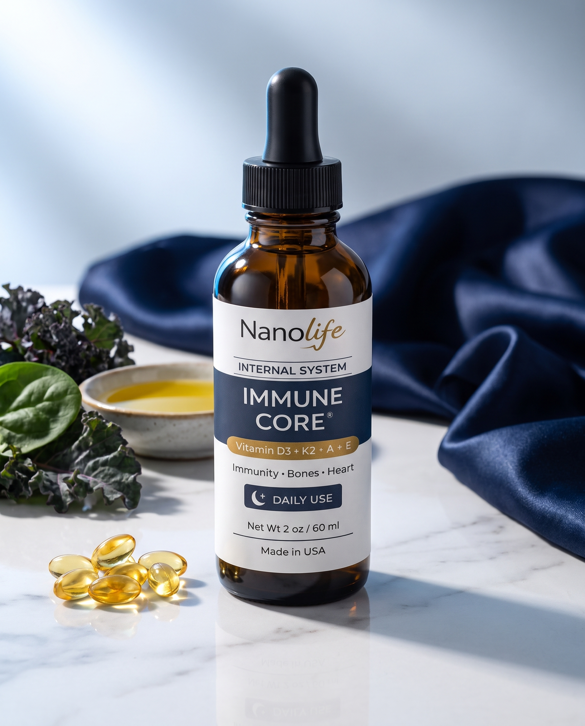 NanoLife Immune Core – Vitamin D3 + K2 + A + E, 60 ml